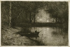 Fisherman in a Rowboat, at the Edge of a River by Adolphe Appian