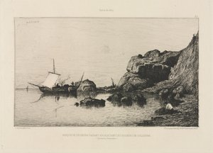 Fishing boat making a port of call at the rocks of Collioure by Adolphe Appian