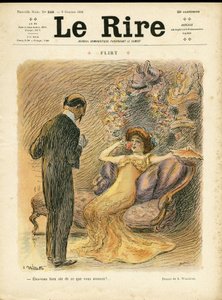 Illustration of Adolphe dit Willette for the Cover of Le Rire, 09/10/09 - Flirt - Love, Fashion, Internal architecture