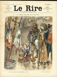 Illustration for the Cover of Le Rire, 26/02/10 - At the Fiftieth Anniversary of Aviation - Aviation, Fashion, Hat, Accidents Disasters