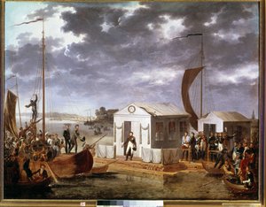 Interview of Tilsit between Napoleon I and Tsar Alexander I of Russia on the Niemen River on June 25