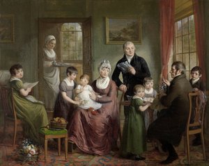 Portrait of the Family of Adrianus Bonebakker with Dirk L. Bennewitz by Adriaan de Lelie (signed by artist)