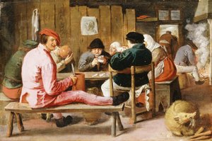 Boors Smoking and Drinking at a Table in a Tavern, c.1625 by Adriaen Brouwer