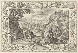 Rebecca and Eliezer at the Well (Landscapes with Biblical, Mythological Scenes and Hunting Scenes) by Adriaen Collaert