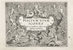 Title Page with Sea Creatures as Ornaments (Fish Series) by Adriaen Collaert