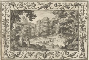 Temptation in the Desert (Landscapes with Biblical, Mythological Scenes and Hunting Scenes) by Adriaen Collaert