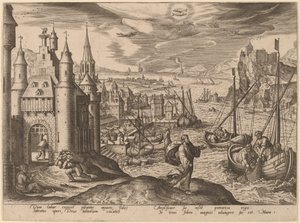 Jesus Calling the Apostles Among the Fishermen by Adriaen Collaert after Hans Bol