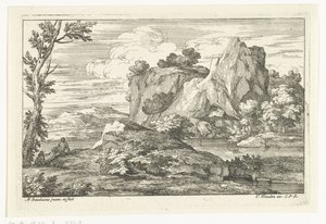 Landscape with Large Rock by a River by Adriaen Frans Boudewyns