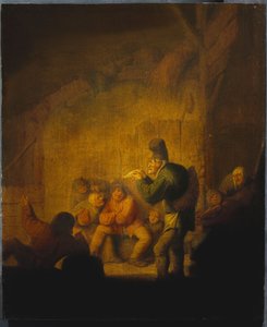A Barn Interior with a Jester Regaling His Companions by Adriaen Jansz. van Ostade