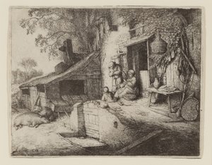 By the Cottage Door - The Spinner by Adriaen Jansz. van Ostade