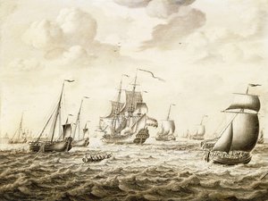 A Dutch Man-of-War Firing a Salute