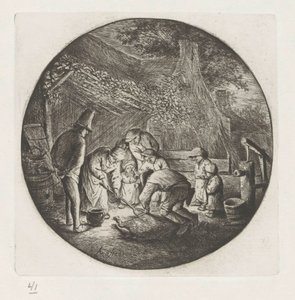 Peasant Family Slaughtering a Pig by Adriaen van Ostade