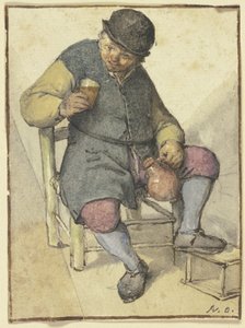 Seated Farmer from the Front, with Jug and Glass by Adriaen van Ostade