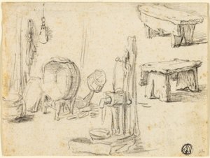 Sketches of Pump, Washtub, Benches by Adriaen van Ostade