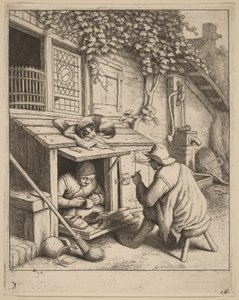 Smoker on a Stool Conversing with a Cobbler at Work by Adriaen van Ostade