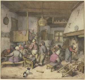 Tavern Interior with Smoking, Drinking, and Cuddling Peasants by Adriaen van Ostade