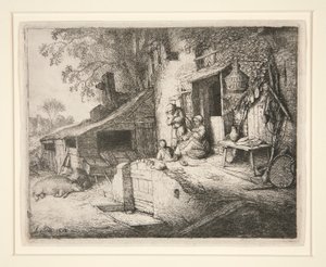Woman Spinning at a Cottage Door by Adriaen van Ostade