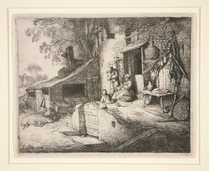 Woman Spinning at a Cottage Door by Adriaen van Ostade