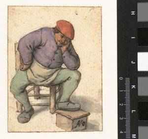Seated Man Resting His Left Foot on a Foot Warmer by Adriaen van Ostade