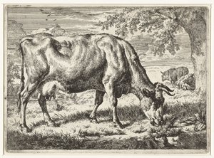 Grazing Cow and Two Sheep (Cows and Sheep) by Adriaen van de Velde