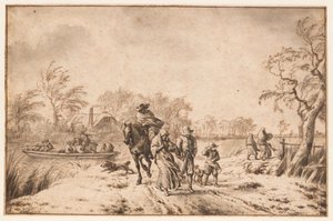 Autumn Landscape with Travellers and Ferry by Adriaen van de Velde