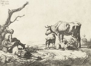 Shepherd and Shepherdess with Cattle by Adriaen van de Velde