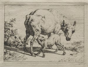 The Ewe and Two Lambs by Adriaen van de Velde