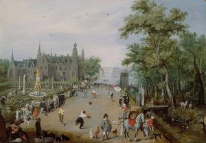 Jeu de Paume Game in Front of a Palace. Around 1614 by Adriaen van de Venne