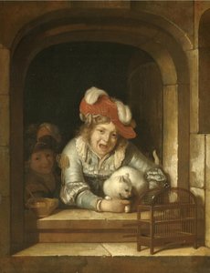Two Children Playing with a Cat with a Bird in Its Jaws by Adriaen van der Werff