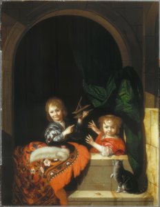 Two Children with a Mousetrap by Adriaen van der Werff