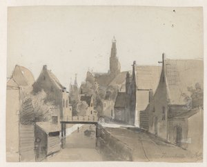 View of a Canal in Haarlem, with St. Bavo in the Background by Adrianus Eversen