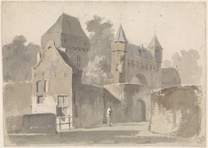 View of a City Gate by Adrianus Eversen