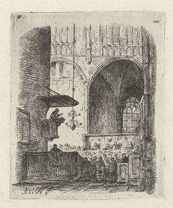 Church Interior with Service by Adrianus Wilhelmus Nieuwenhuyzen