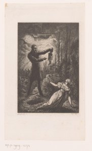 Night Scene with a Man Showing a Baby Skeleton to a Young Woman by an Open Grave by Adrien Aubry