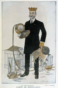 Albert 1er de Monaco (1848-1922), founder of the Oceanographic Museum of Monte Carlo - Illustration by Adrien Barrere (1877-1931) In Fantasio on 15/04/1914