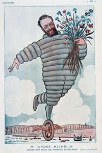 Cartoon by Andre Michelin and Bibendum - Illustration by Adrien Barrere (1877-1931) in “Fantasio” from 01/07/1923