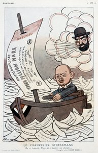 Cartoon on the German Chancellor Gustav Stresemann and the Devaluation of the Mark - Illustration by Adrien Barrere in 