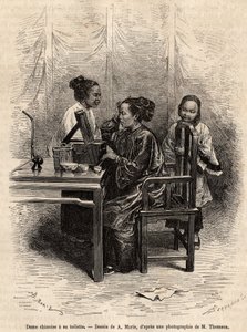 Chinese lady has her toilet (engraving after A. Marie