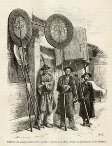 Three funeral workers in Pekin (engraving after A. Marie