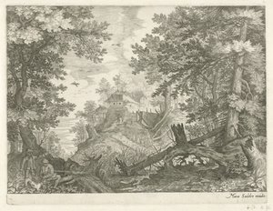 Forest Landscape with Two Hunters and a Dog
