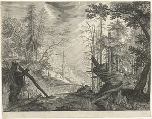 Three Hunters by a River in a Forest by Egidius  Sadeler (II)