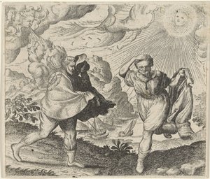 Fable of the Wind, the Sun, and the Travelers by Egidius  Sadeler (II)