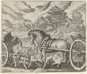 Fable of the Dissatisfied Horse and the Donkey by Egidius  Sadeler (II)