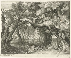 Deer Hunt by a Forest Lake Six Landscapes (series title) by Egidius  Sadeler (II)