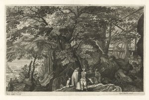 River with Rocks and a Watermill (Eight Landscapes in Bohemia) by Egidius  Sadeler (II)