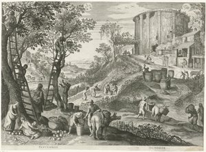 September and October from The Twelve Months in Six Italian Landscapes (series title) by Egidius  Sadeler (II)
