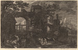 Nocturnal Landscape with River Fishermen outside City Walls