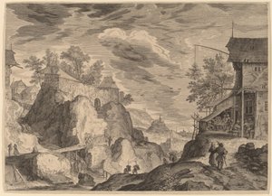 Landscape with an Inn to the Right and House on Rocks to the Left