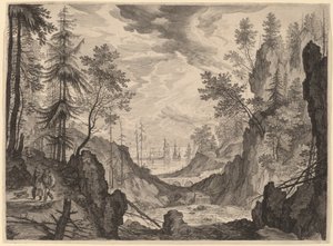 Woodland Scene with a Waterfall by Aegidius Sadeler II after Roelandt Savery