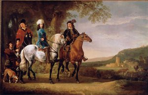 The Dutch Nobles Walk on horseback. Painting by Albert Cuyp